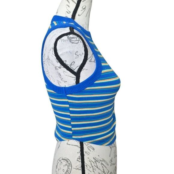 Wild Fable Women's Size Medium Blue Green Yellow Ribbed Cropped Tank Top - Picture 4 of 6